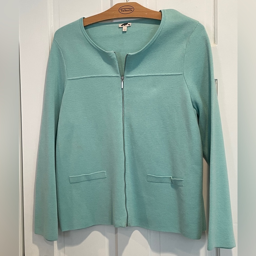 NEW TALBOTS AQUA MINT ZIP FRONT JACKET PONTE KNIT SWEATER  SIZE  2X 18 20 22